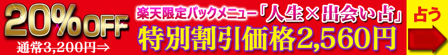 20%OFF 楽天限定メニュー「人生×出会い占」通常3,200円⇒特別割引価格2,560円占う